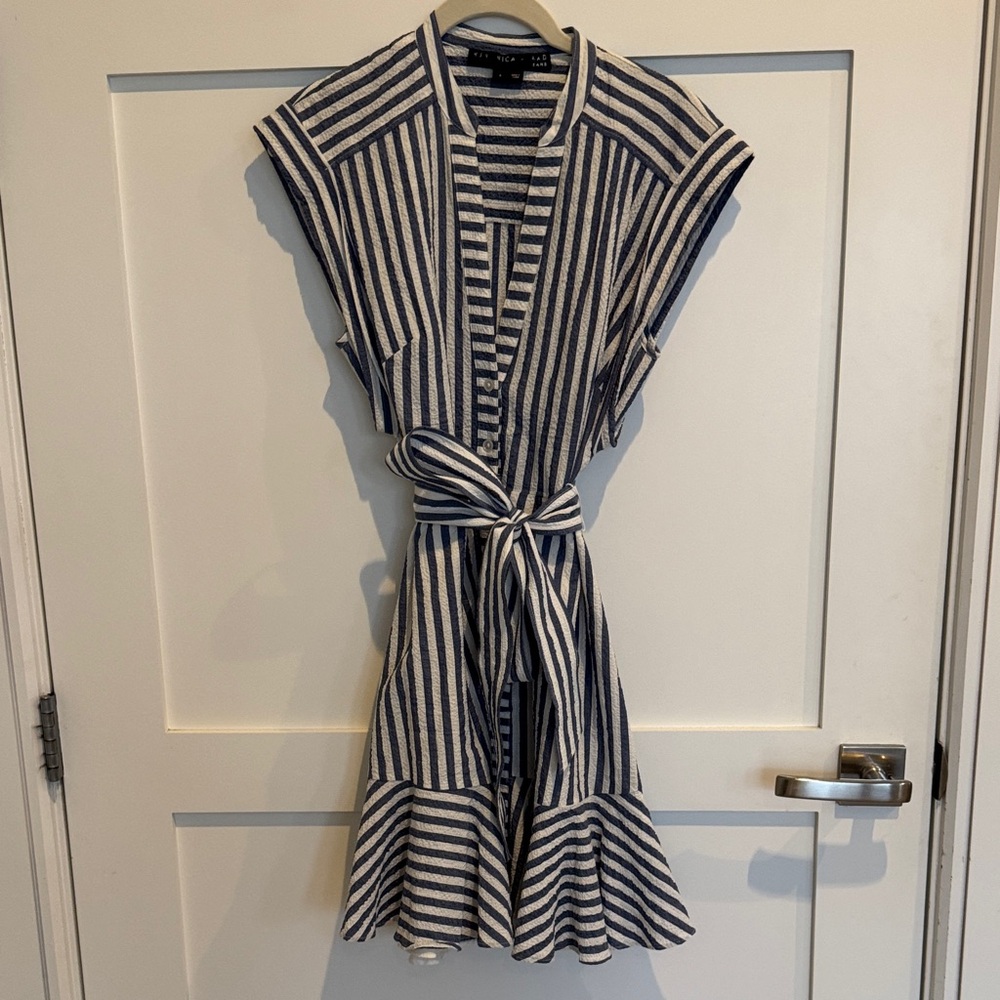 Veronica Beard Striped Mini Dress in Navy and Cream